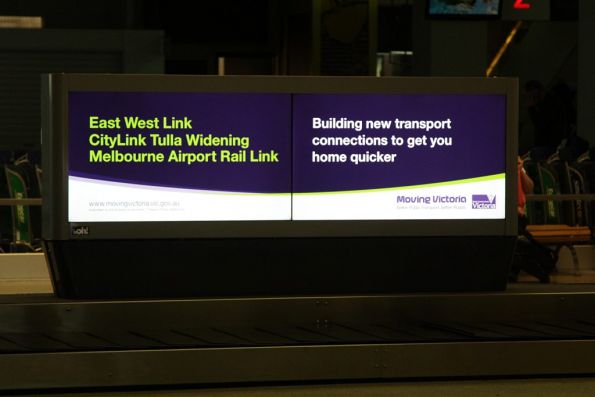 Government propaganda at Melbourne Airport spruiking unfunded transport projects 