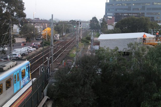 New structure being built between the Newport bound tracks for a traction power upgrade