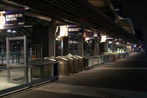 Work still pending on the new V/Line paid area fences on the Bourke Street bridge