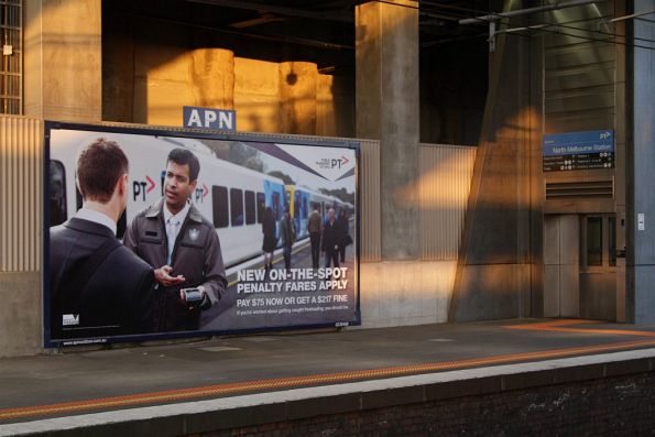 PTV advertising the new on-the-spot 'Penalty Fares' regime at North Melbourne station