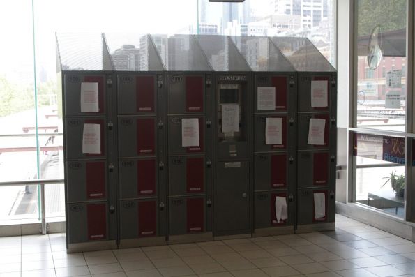 Recently installed lockers at Flinders Street Station now out of use