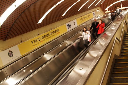 'If you see something, say something' scaremongering along the escalators at Flagstaff station