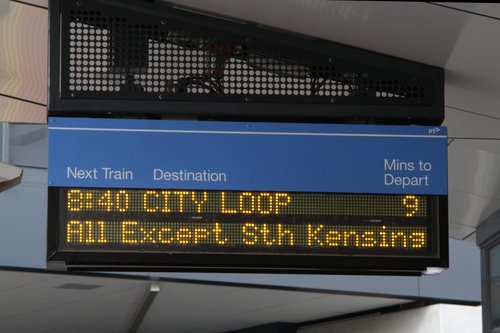 Changing trains at Footscray - one train was cancelled, so you'll have to wait 9 minutes for the next one!