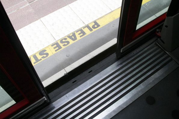 Gap between a C2 class tram and a platform stop