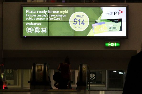 Myki visitors pack advertisement inside Qantas Terminal 1 at Melbourne Airport