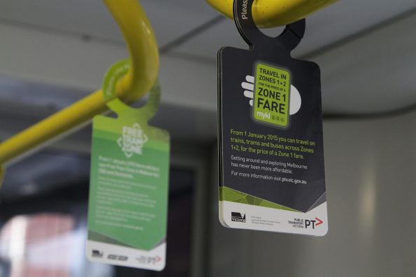 PTV flyers onboard a tram promoting the 'Free Tram Zone'