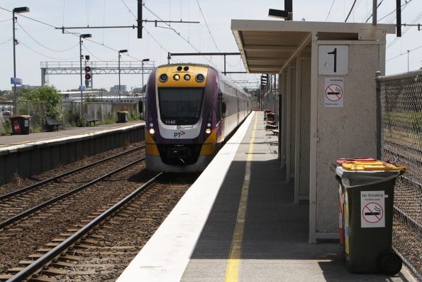 VLocity 3VL40 leads an up Geelong service along the suburban tracks at South Kensington