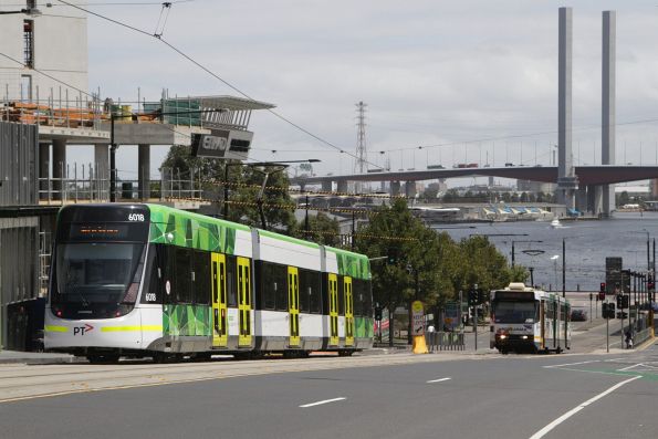 E.6018 on a shakedown run heads west along La Trobe Street