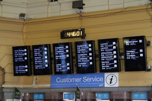 Redesigned layout for the 'main' next train summary boards at Flinders Street Station