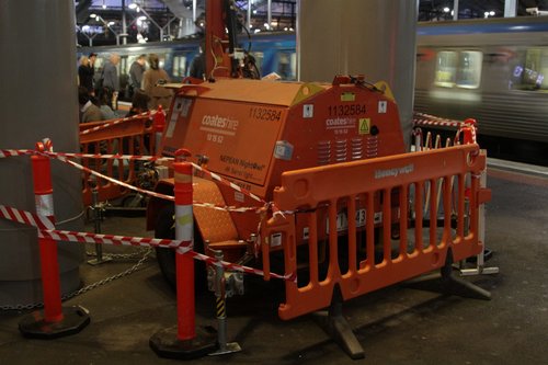 One of two diesel powered barrel light tower in place at platform 13 and 14