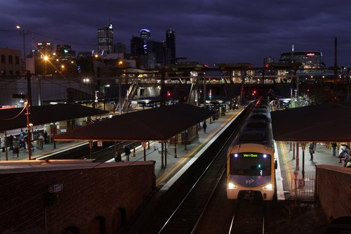 Werribee-bound Siemens train at North Melbourne platform 6