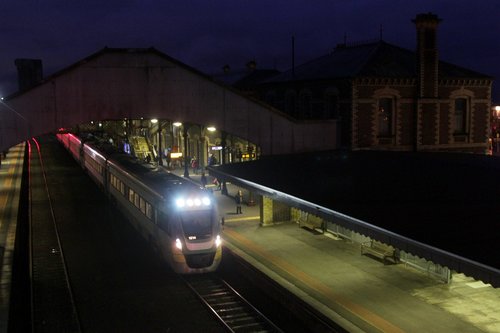 VLocity VL14 and classmate about to depart Geelong on the down