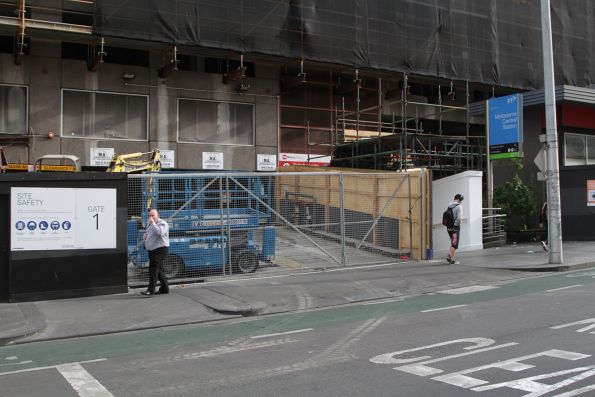 Demolition work underway at the car park atop the La Trobe Street entrance to Melbourne Central station