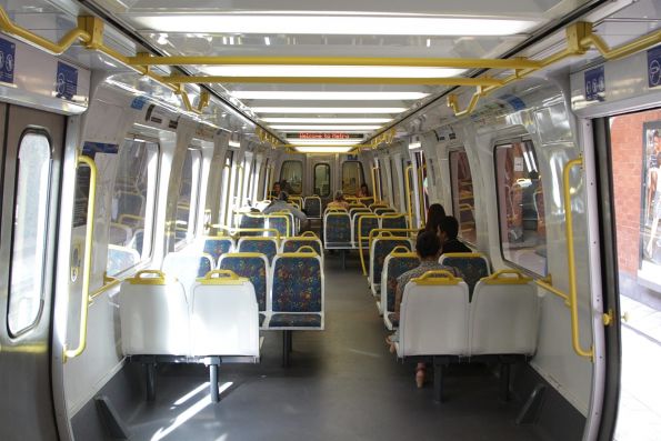 Seating and windbreaks removed from around the doors of an EDI Comeng