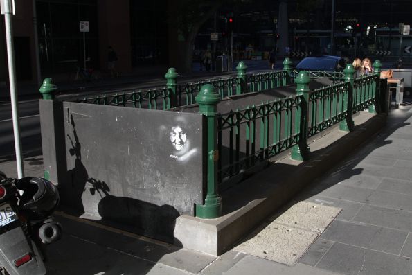 Former Spencer Street Station subway entrance on Little Collins Street, now all boarded up