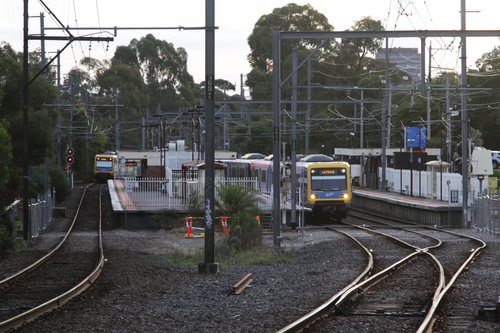 Up and down trains cross paths at Blackburn station