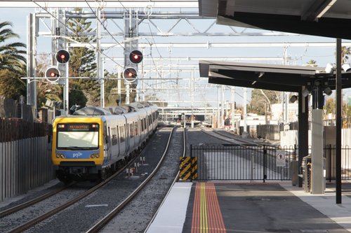 X'Trapolis 183M departs the newly rebuilt low level station at McKinnon on a down Frankston service