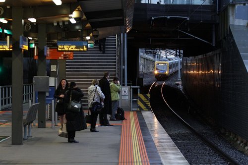 Citybound X'Trapolis train about to pass under Springvale Road on the approach to Nunawading