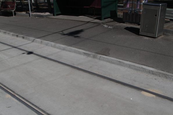 Non-standard platform tram stop on route 19 at Sydney and Brunswick Road