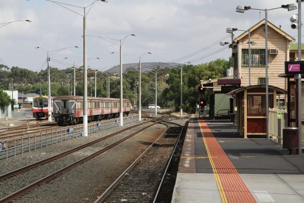 Stabled Sprinter consist beside a carriage set stabled for the weekend at Bacchus Marsh