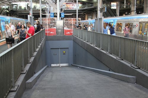 Ramp down to the former pedestrian subway at Southern Cross Station