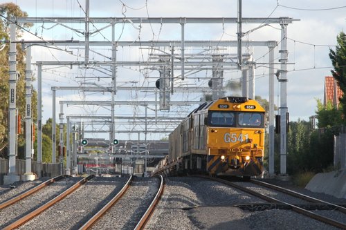 G541 and classmate lead the up Long Island steel train over the rollercoaster grades towards Ormond station