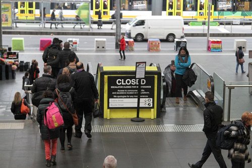 Broken down escalator linking the main Spencer Street entry to the suburban concourse