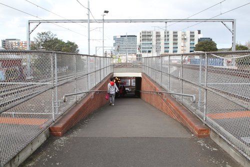 Looking down the steep ramp at Middle Footscray station