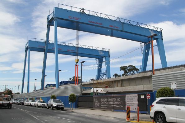 Pair of portal cranes at the Murrumbeena station assembly site