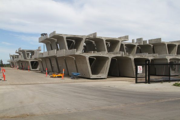 Concrete viaduct segments for the Carnegie-Hughesdale section at the casting plant in Pakenham