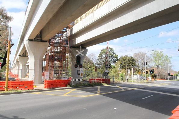 Twin single track viaducts in place at Corrigan Road, Noble Park