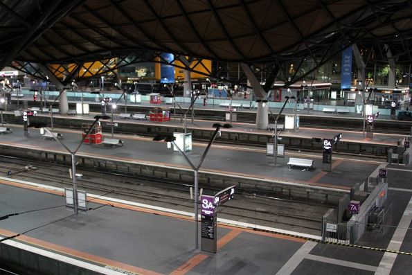 Empty V/Line platforms at Southern Cross Station