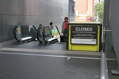 Failed escalator linking the Bourke Street Bridge to Spencer Street