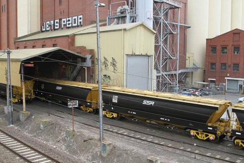 BGGX (ex VHGY) grain wagons awaiting unloading at Kensington