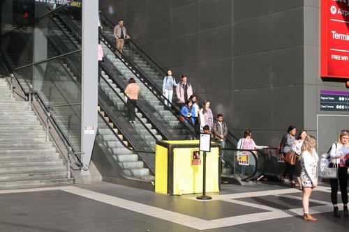 Failed escalator linking the Bourke Street Bridge to Spencer Street