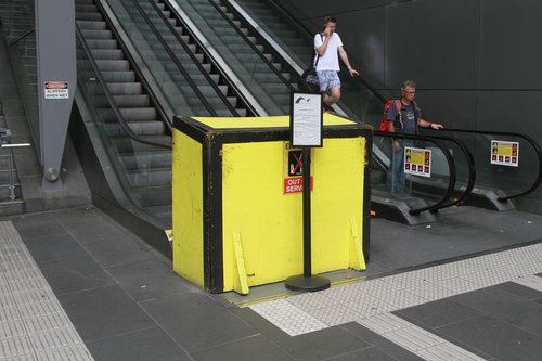 Escalator linking the Bourke Street Bridge to Spencer Street is still broken