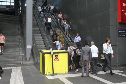 Escalator linking the Bourke Street Bridge to Spencer Street is still broken