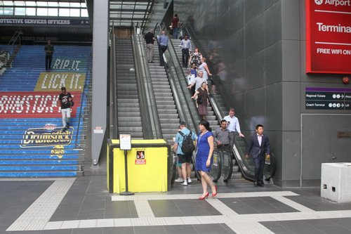 Escalator linking the Bourke Street Bridge to Spencer Street is still broken