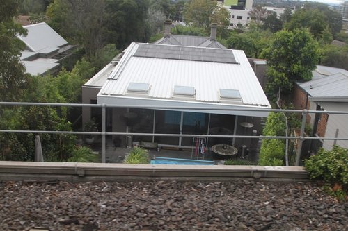 Looking down into the backyards of Mont Albert from the 1970s grade separation at Elgar Road