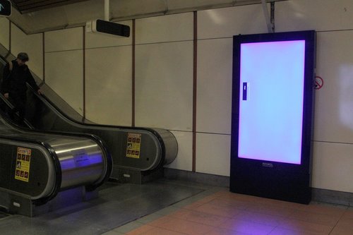 New Adshel digital advertising panel on the fritz at Flagstaff station