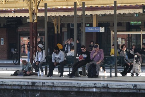 Poles mark where the JCDecaux advertising panels once stood at Flinders Street platform 4 and 5