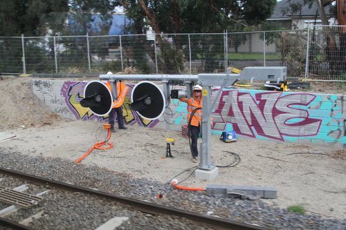 New tilt mast signal awaiting commissioning at the up end of Huntingdale