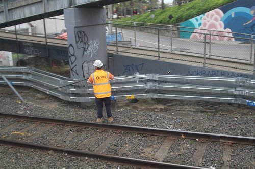 Pulling new signalling cables through trunking at the up end of Oakleigh 