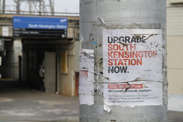 Poster for a 'Upgrade South Kensington station now' petition run by Greens member for Melbourne Ellen Sandell