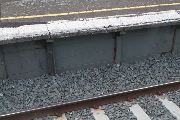 Crumbling platform face at Thornbury station