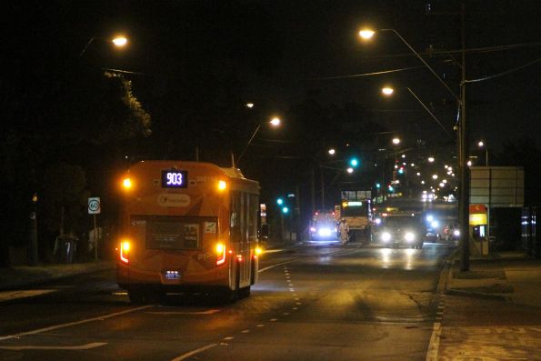 Transdev bus #168 BS03KR on route 903 heads past roadwork on Wright Street, Sunshine