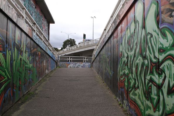 Headed into the dark and dingy tram stop underpass at St Kilda Junction