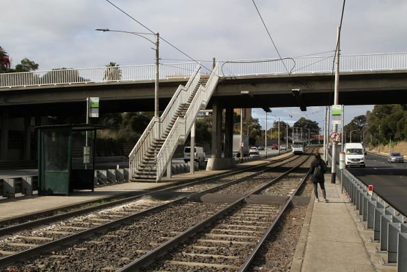 Tram stop in the median strip of Queens Way