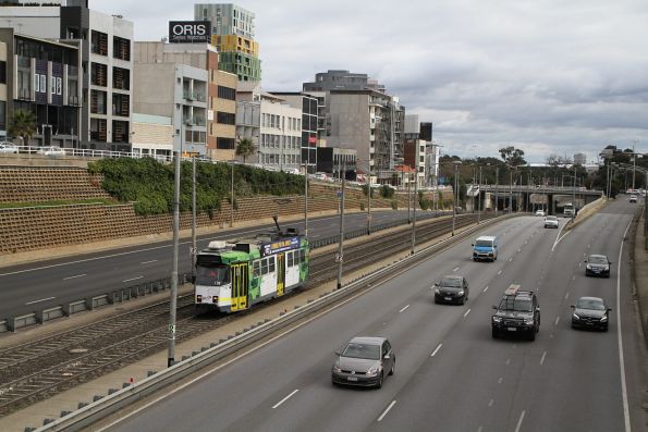 Z3.123 heads east on route 5 along the median strip of Queens Way