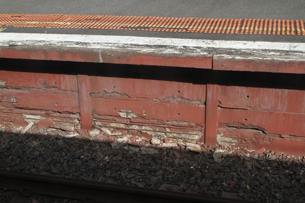 Crumbling concrete platform face at Mont Albert platform 1